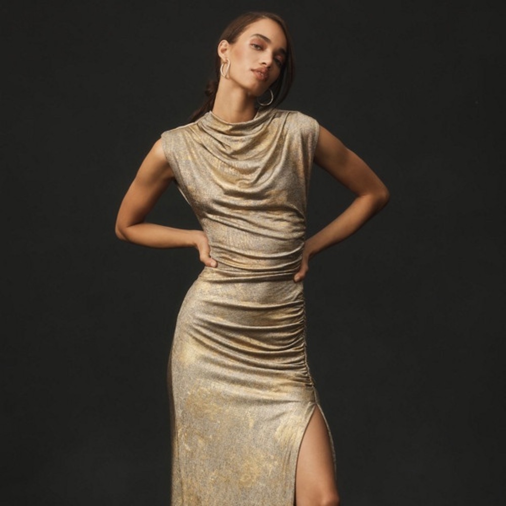 The Maya Ruched Cowl-Neck Dress: Shine Edition